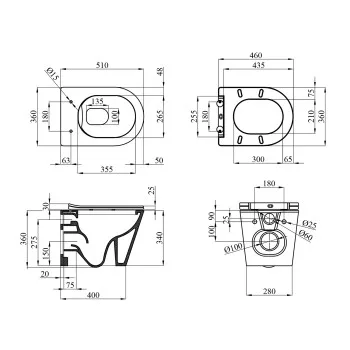 Унітаз підвісний безобідковий Kroner Armada WHI513636 RIMLESS з сидінням Slim Duroplast / Soft-close / Quick relase (KA513636WHIR)
