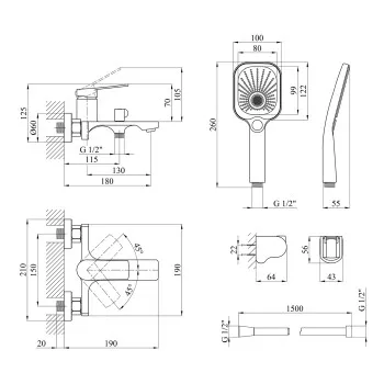 Смеситель для ванны Kroner KRP Makon - C060
