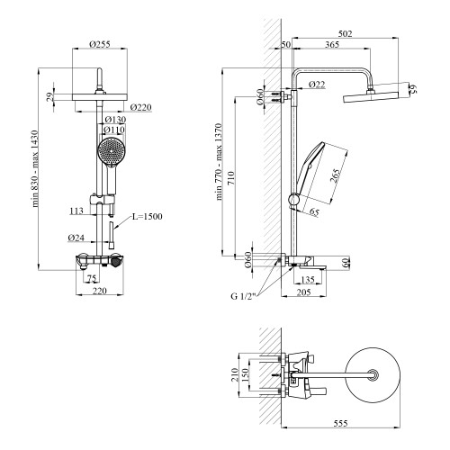 Душова система термостатична Kroner KRP Axis Line Thermo - GBG0636