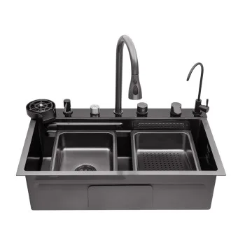 Кухонна мийка Kroner KRP Schwarze - SET7545F4HM PVD (3.0/0.8 мм)
