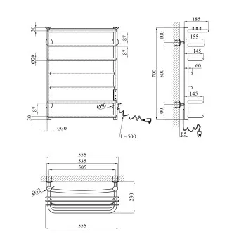 Полотенцесушитель электрический Kroner KRP Stern ER700x500-7