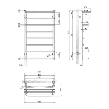 Полотенцесушитель водяной Kroner KRP Stern WT900x500-8