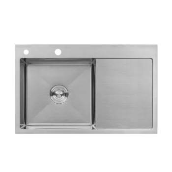 Комплект кухонна мийка Kroner Gebürstet-7849LHM + змішувач Edelstahl Klassisch-ESG03815BLK + дозатор Spender-016