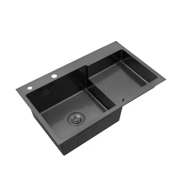 Комплект кухонна мийка Kroner Schwarze-7848LHM PVD + змішувач Edelstahl Klassisch-PVD03817BLK + дозатор Spender-026