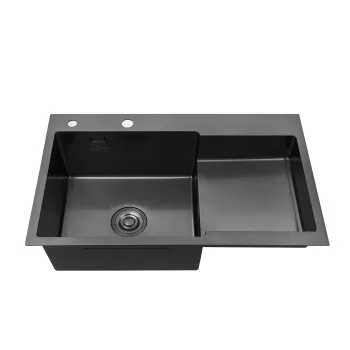 Комплект кухонна мийка Kroner Schwarze-7848LHM PVD + змішувач Edelstahl Klassisch-PVD03817BLK + дозатор Spender-026