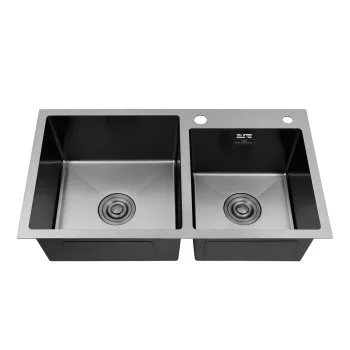 Комплект кухонна мийка Kroner Schwarze-7843ZHM PVD + змішувач Edelstahl Klassisch-PVD03817BLK + дозатор Spender-026