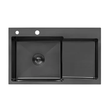 Комплект кухонна мийка Kroner Schwarze-7848LHM PVD + змішувач Edelstahl Klassisch-PVD03817BLK + дозатор Spender-026
