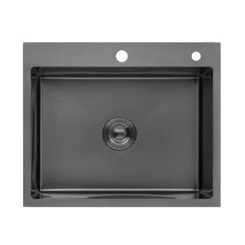 Комплект кухонна мийка Kroner Schwarze-6050HM PVD + змішувач Ersel-GRP03393BLK + дозатор Spender-026
