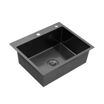 Комплект кухонна мийка Kroner Schwarze-6050HM PVD + змішувач Ersel-GRP03393BLK + дозатор Spender-026